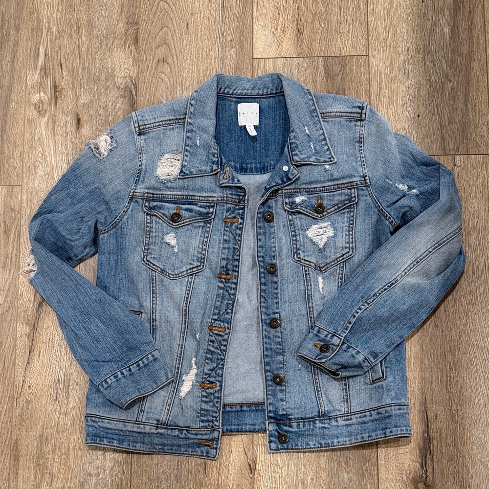 Leith Relax Fit Blue Distressed Jean Jacket